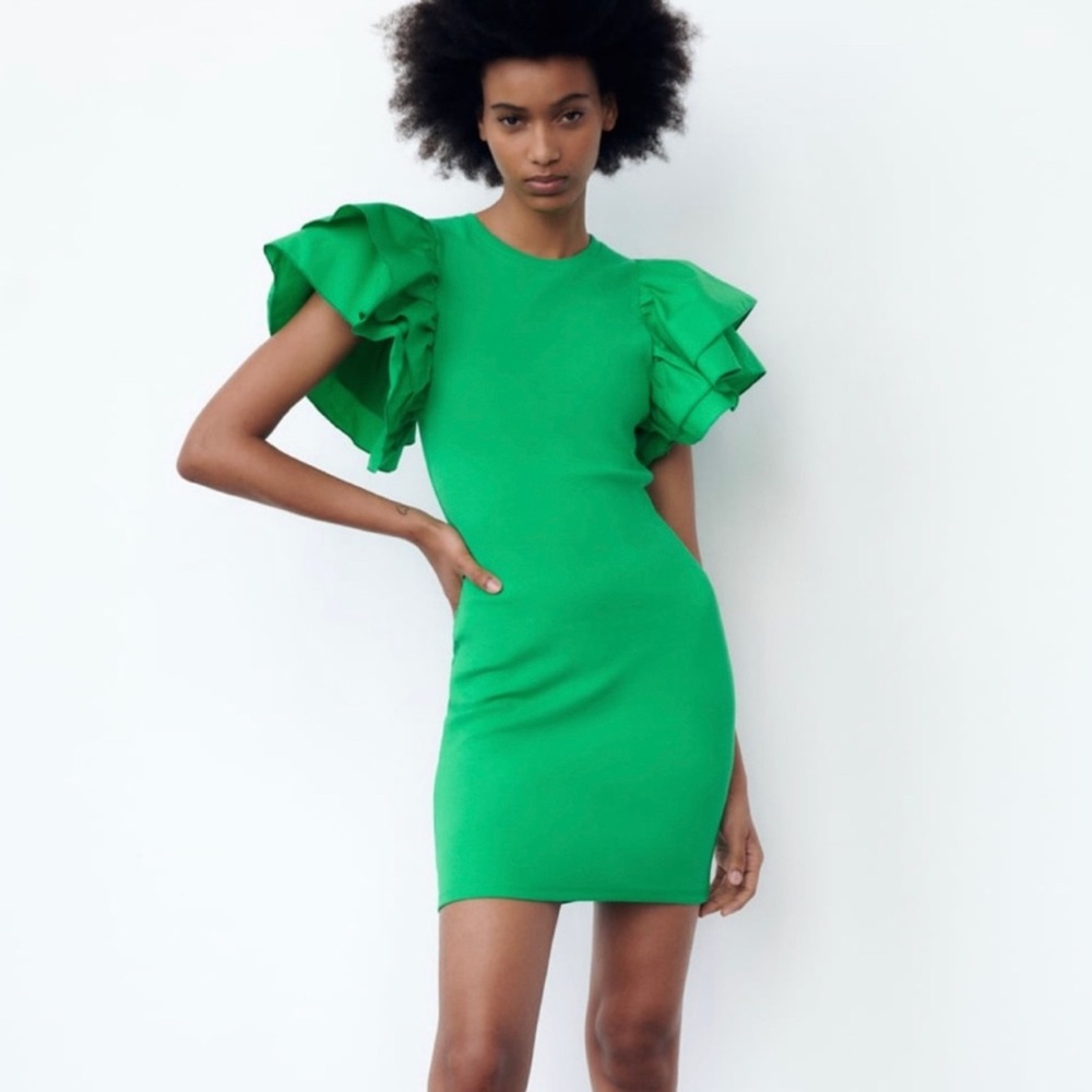 Zara Ruffle Ribbed Knit Mini Dress (READ DESCRIPTION)